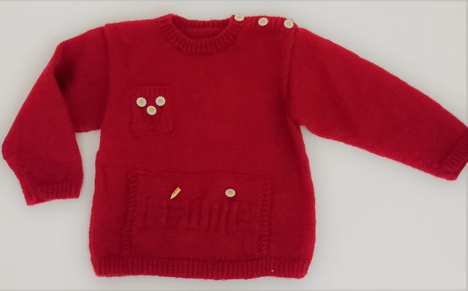 * PULL ENFANT POUR FILLE 8 ANS ROUGE CARMIN * TRICOTE MAIN * - Photo 1/1