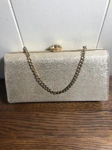 Borsa pochette GOLD Lame 4x8 strass chiusura catena manici - Foto 1 di 9