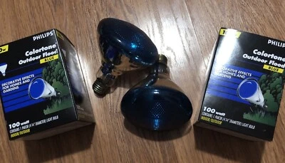 Philips Colortone Floodlight BLUE Set Of 2 - NOS Lightbulb - 4 3/4 Bulb - 100 W - Image 1 of 4