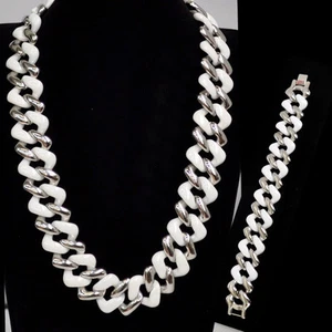 Collier Halskette Edelstahl silber Keramik weiß Kette  Armband in Geschenkbox - Bild 1 von 4