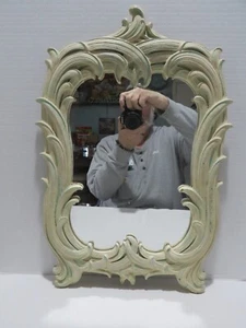 Vintage Syroco verzierter Holz Wandspiegel cremefarben mit blau 21" x 14" - Bild 1 von 4