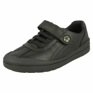* SALE * BOYS CLARKS ROCK PASS BLACK LEATHER RIP TAPE SHOES - Picture 1 of 9
