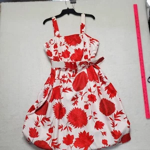 Vintage Jessica Howard Midi Dress Red Orange Floral Belt Womens 16W Rock-a-Billy - Picture 1 of 18