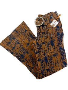 Vintage Maxi Flocked Jean Bell Bottom Flare Buckle Ladies 5/6 Junior Rare Pant - Picture 1 of 18