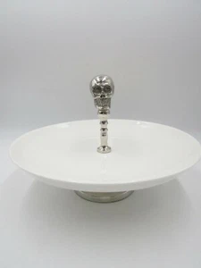 Pottery Barn Halloween Metal Skull Ceramic Serving Round Platter White #4516 - Picture 1 of 5