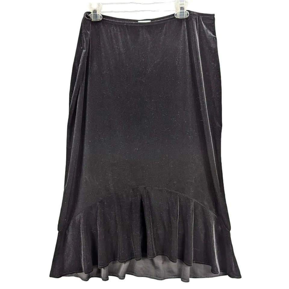 Fashion Bug Velvet Skirt Womens 18/20 W Black Midi Stretch Whimsygoth Grunge  - Image 1 of 4