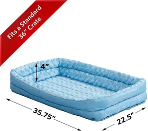 36" Durable Double Bolster Soft Dog Bed Mattress Crate Bed Pad BLUE Warm Comfy - Picture 1 of 3