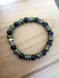 Skull Bracelet Black And Green Stainless Steel Gothic Skeleton Men Bracelet - Picture 1 of 1