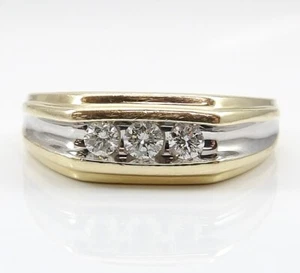 Men's 0.28ctw Diamond Wedding Band 14K Yellow White Gold Ring Size 11.5 LNE2 - Picture 1 of 6