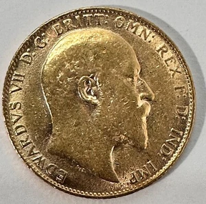 1907 United Kingdom Gold Sovereign Coin No Mint - London King Edward VII - Picture 1 of 5