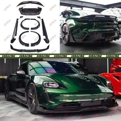 Real Carbon Fiber Rear Diffuser Front Lip Side Skirts For Porsche Taycan 2020-24 - Image 1 of 4