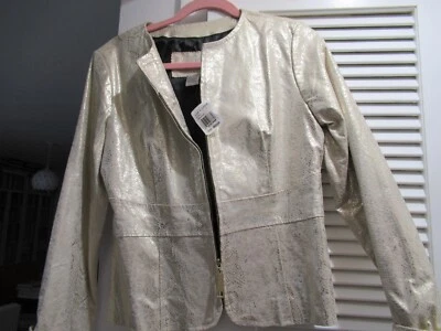 LIVE A LITTLE GOLD SNAKESKIN PRINT LEATHER JACKET SIZ M NEW TAG ATTACH! MINT Gr8 - Image 1 of 4
