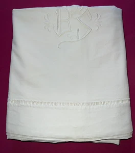 Drap ancien coton chiffré BS jours Venise   210 cm  x 280 cm réf D339 - Bild 1 von 5