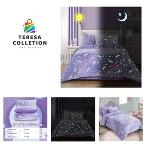 Glow in The Dark Comforter Set 3 Piece Twin/Twin XL, Purple Velvet Bedding Se... - Picture 1 of 8