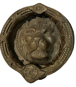 Vintage Large Solid BRASS LION HEAD DOOR KNOCKER~8" Edwardian*Jungle*Cat - Picture 1 of 24
