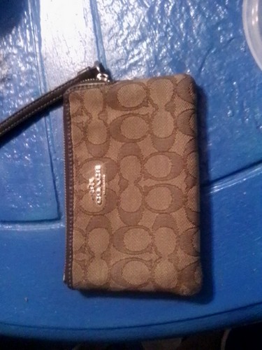 Coach Signature Portafoglio da Polso in Pelle Jacquard Pochette Marrone Tan