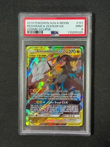PSA 9 Pokemon Card Reshiram & Zekrom GX #157 Sun & Moon Cosmic Eclipse - Picture 1 of 2