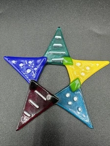 Art Glass Star 4.5” Yellow Blue Red Green - Picture 1 of 3