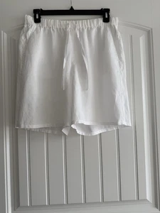 EILEEN FISHER 100% LINO ORGÁNICO ELÁSTICO CORDÓN CINTURA BOLSILLOS PANTALONES CORTOS TALLA M/M - Imagen 1 de 6