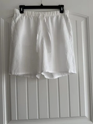 EILEEN FISHER 100% LINO ORGÁNICO ELÁSTICO CORDÓN CINTURA BOLSILLOS PANTALONES CORTOS TALLA M/M Foto 1 de 4