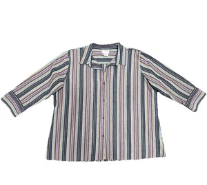 North Style Plus Size 2X Top Seersucker Crinkle Striped Button Front Shirt - Picture 1 of 13