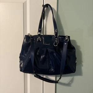 Borsa a mano Coach Ashley in pelle verniciata blu scuro F15516 tracolla Y2K - Foto 1 di 14