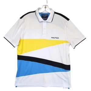 Navtech by Nautica Men's L Colorblock Polo Shirt, White Blue Yellow Coastal Golf - Picture 1 of 6