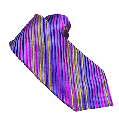 Corbata de seda hecha a mano Duchamp London - multicolor rayas lavanda púrpura rosa Foto 1 de 4