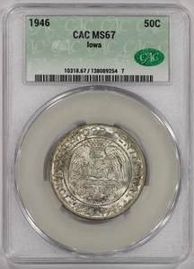 1946 50c Silver Iowa Centennial Commemorative Half Dollar CACG MS67 - Picture 1 of 4