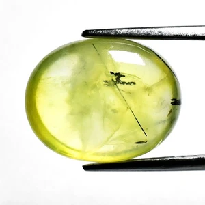 💎 7.11ct Oval Cabochon Natural Green Prehnite with Black Needles - Africa Gem - Picture 1 of 4