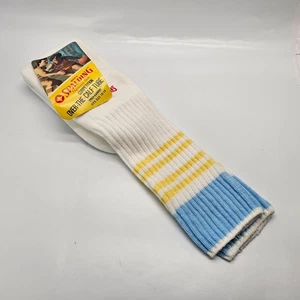 VTG Men's Spalding Tube Socks Orlon Acrylic Sports 10-14 80s USA Blue Yellow - Picture 1 of 7
