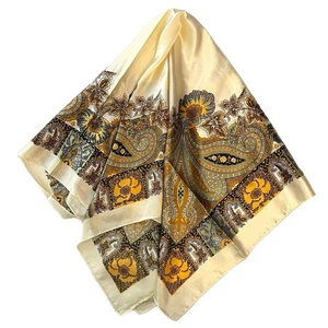 Scarf Cream Paisley Floral Satin Silk Feel Head Neck Wrap Bandana 24x24" New IP - Picture 1 of 2