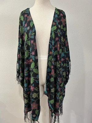 RARO Xale Cabo Franja Dupla D Oki Kimono Estampa Boêmia Preto Tamanho G $189 Novo com etiquetas - Imagem 1 de 4