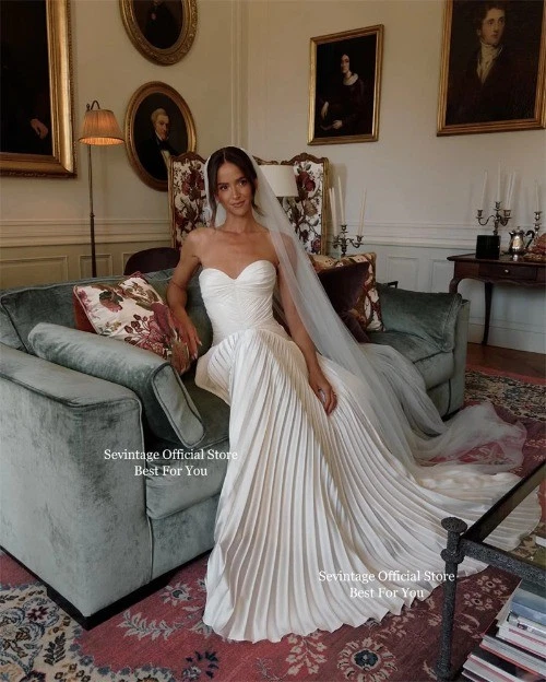 Ivory Simple Mermaid Wedding Dresses Sweetheart Satin Long Bridal Gowns Boho - Image 1 of 4