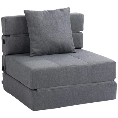 HOMCOM Poltrona Letto Singolo da Terra Pieghevole con Cuscino 70x70x61 cm Grigio - Immagine 1 di 4