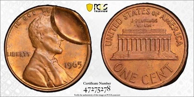 1965 Lincoln Cent PCGS MS64RB 12% Indent & Partial Collar Mint Error Coin 1C - Image 1 of 4