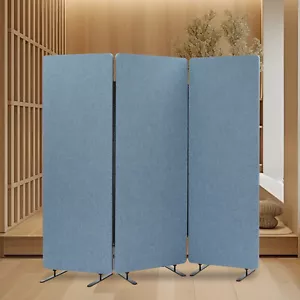 5.5' 3-Panel Foldable Office Partition Blue Room Divider Folding Privacy Screen - Picture 1 of 15