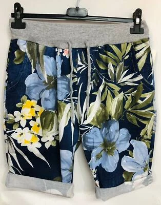 Women's Ladies Italian Floral Rose Printed Turn Up Summer Beach Shorts Pants New - Image 1 of 4