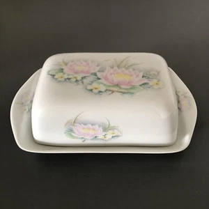 Plato de mantequilla cubierto de grasa porcelana blanca RENE COUTY limoges nenúfares pastel - Imagen 1 de 10