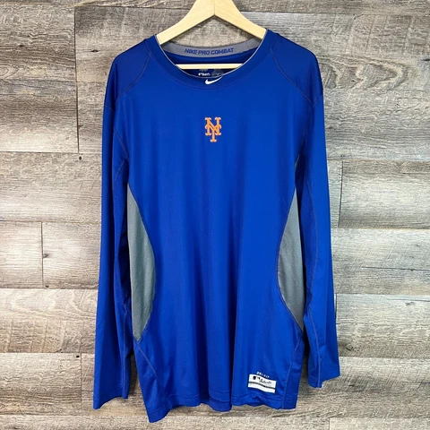 Nike Dri-Fit MLB Authentic NY Mets Pro Combat Fitted Activewear LS Shirt SZ 2XL Cover