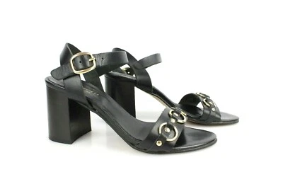 MINELLI Sandalias De Tacón De Cuero Negro Con Metal Dorado T 35 Excelente Estado - Imagen 1 de 4