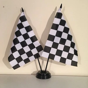 BLACK AND WHITE CHECKERED TABLE FLAG TWIN SET 9X6" 22.5cm x 15cm MOTOR SPORT - Picture 1 of 1
