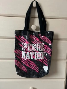 Pink Nation cloth bag, sequin on front/black cloth back - Picture 1 of 4