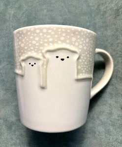 STARBUCKS POLAR BEAR Coffee Mug Cup 2016 TAN & WHITE SNOW 12 OZ EMBOSSED - Picture 1 of 9