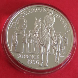 ST HELENA 1996 QEII 70th BIRTHDAY SILVER PROOF 50 PENCE CROWN - Picture 1 of 2