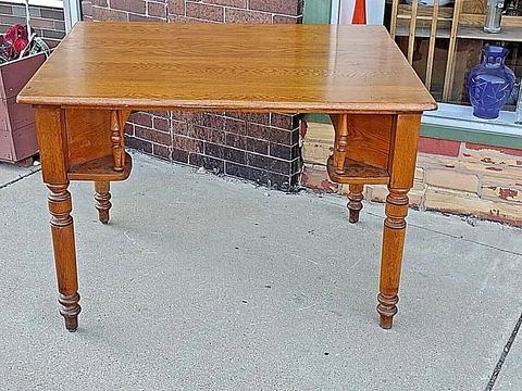 antique Victorian oak tavern pub bar drinking card table drink slots underneath Cover