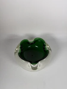 Vintage 50er-60er Murano Kunst Glas grün weiß geschwungen Schale Zigarren Aschenbecher Italy selten - Bild 1 von 14