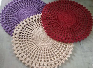 Crochet Table Handmade Doilies Doily Cotton Round Lace Placemats Mat Hand - Picture 1 of 4