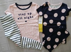 Carter's Girls 4-Piece "Stay Up All Night" Pajama Set wPolka Dots/NWT/Size 4/4A - Picture 1 of 9
