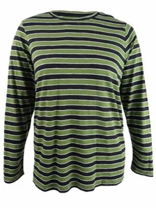 Michael Michael Kors Women's Petite Striped Long-Sleeve Top(PS, Black/Evergreen) - Picture 1 of 3